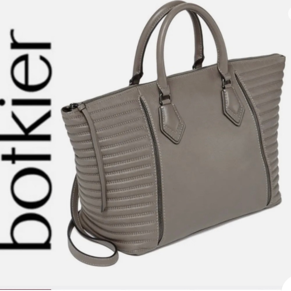 Botkier Gray Leather Top Handle Moto Satchel